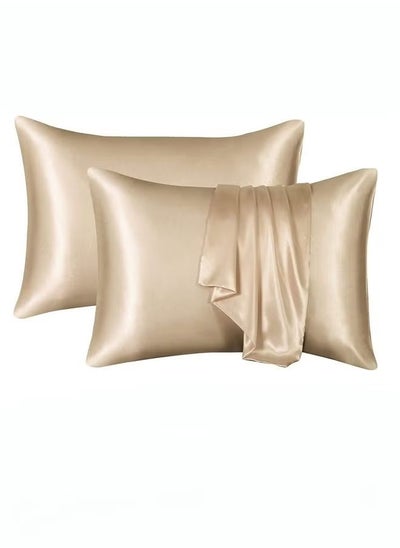 اشتري 2-Piece Simple Solid Colour Silk Satin Pillow Case with Envelope Closure for Hair and Skin Light في السعودية