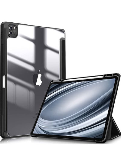 Buy Protective Case Cover For Apple iPad Pro 12.9 inch (2021/2020) Generation with Pencil Holder, [Support Apple Pencil Charging and Touch ID], Clear Transparent Case with Auto Wake/Sleep,Black in UAE