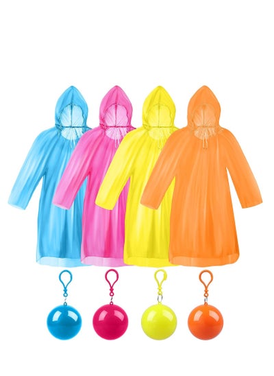 اشتري Raincoat Rain Poncho For Adults Disposable Raincoats Easy Carry Keyring Ball Raincoat Emergency Raincoats With Hood And Elastic Cuff Sleeves Poncho Rainwear For Hiking Camping Travel Outdoor 4 Pcs في السعودية