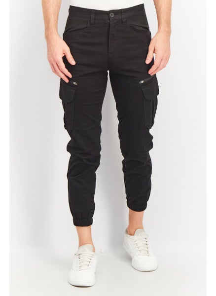 Buy Men Regular Fit Solid Cargo Pants, Black in Saudi Arabia