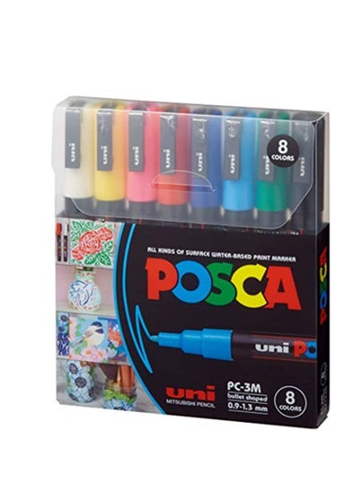 اشتري Posca Paint Marker Pen - PC-3M Extra Fine 0.9-1.3 mm, 8 Colors في الامارات