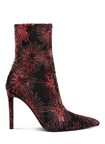 Buy Sequin Embellished Stiletto Boots in Red in UAE