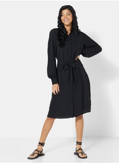 Buy Ruched Belted Shirt Dress in Saudi Arabia