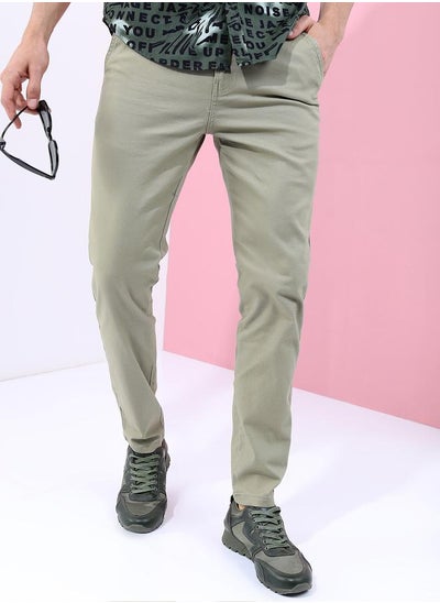 Buy Solid Slim Fit Casual Chinos in Saudi Arabia