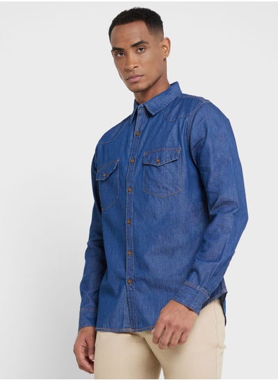 Buy Thomas Scott Men Blue Smart Slim Fit Opaque Casual Shirt in Saudi Arabia