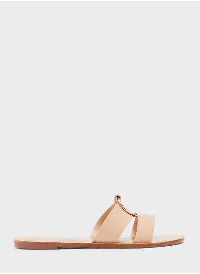 Buy Cutout Gold Hardware Detail Flat Sandal Nude in UAE