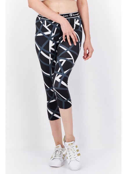 Buy Women Sportswear Fit Geometric Print Cropped Leggings, Black/White in UAE