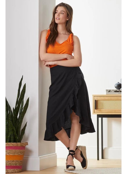 Buy Women Plain Wrap Look Skirt, Black in UAE