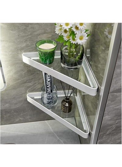 Buy Corner shower rack, glass bathroom corner sorting rack, adhesive and drilling installation shower shampoo bracket, rust proof glass bathroom rack with aluminum bracket, 2-layer white in Saudi Arabia