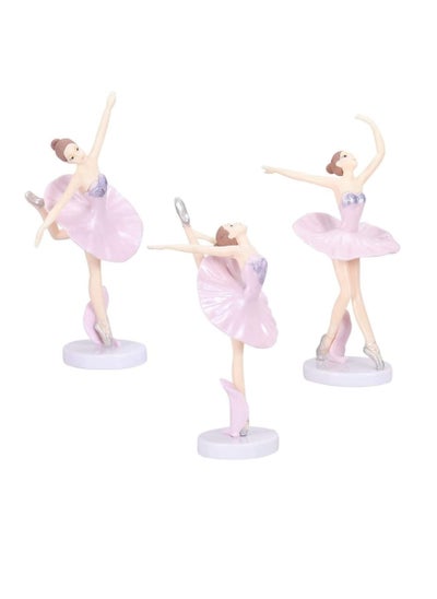 Buy Ballerina Figurines Dancing Girl Decor Ballet Ornament for Desktop Office New Year Gift for Home and Decoration 3pcs (Pink) in UAE