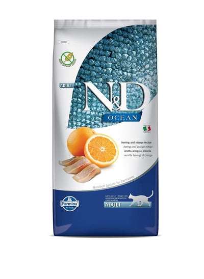 Buy N&D Ocean Cat Herring & Orange Adult Dry Cat Food - 10 kg in UAE