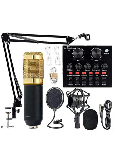 Buy V8 Sound Card With Bm-800 Condenser Microphone Mic Kit with Live Sound Card, Adjustable Mic Suspension Scissor Arm, Metal Shock Mount and Double-Layer in UAE