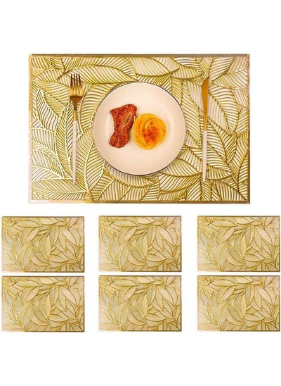 Buy 6 Piece Placemats Set For Dining Table ,PVC Place Mat Vinyl Hollow Out Heat Insulation Washable Gold Table Mats for Dining Table 45x30CM, Leaves Pattern in Saudi Arabia