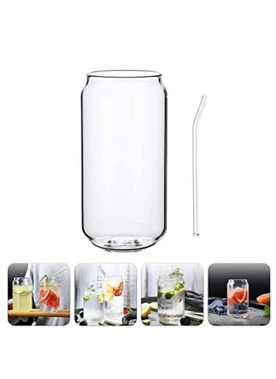 Buy Glass Cans, Can Shaped Glass,Glass Cups, Transparent Water Cup Juice Drink Cup Drinking Cups with Straw for Water and Mixed Drink for Any Drink and Any Occasion (500 Ml) in UAE