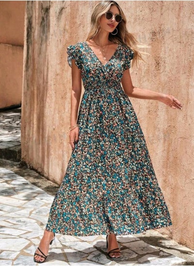 Buy SHEIN LUNE Ditsy Floral Print Ruffle Trim Dress in Egypt