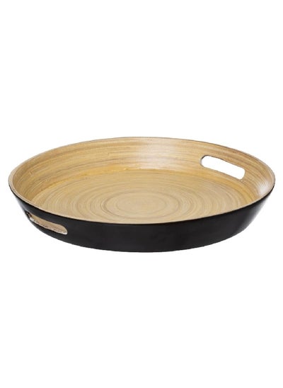 Buy High-Quality Round Bamboo Tray Black and Brown 42 cm 154107I in Saudi Arabia