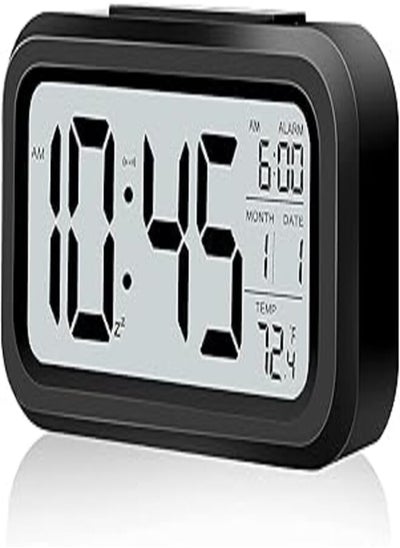 اشتري LED Screen Smart Night Light, Snooze, Date, 12/24H, Indoor Temperature, Battery Operated Desk Alarm Clock (Black) في مصر