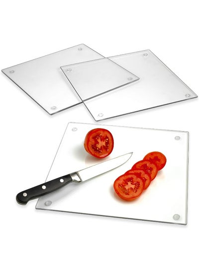 Buy Tempered Glass Cutting Board – Long Lasting Clear Glass – Scratch Resistant, Heat Resistant, Shatter Resistant, Dishwasher Safe. (3 Square 10x10") in UAE