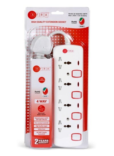 Buy Japan Universal Extension Cord, 4 Way, 4 Universal Sockets, 10 Meter Cable, Easy Set-Up & Storage, Shockproof, 250V with 2 years warranty in UAE