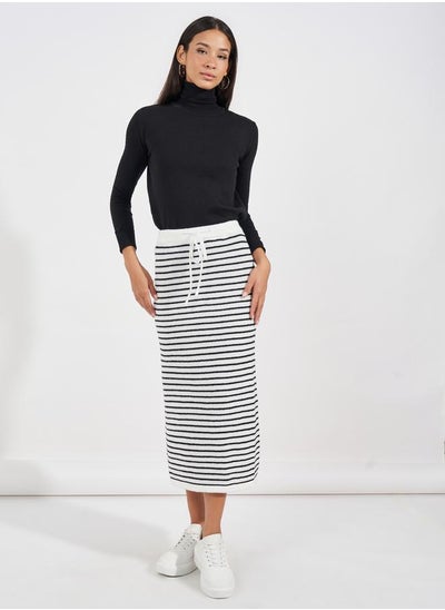 Buy Striped Knit Midi Skirt with Drawstring in Saudi Arabia