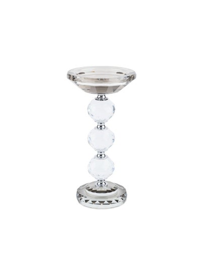 اشتري Crystal Pillar Candle Holder 10x10x19.5cm- Smoked Grey في الامارات