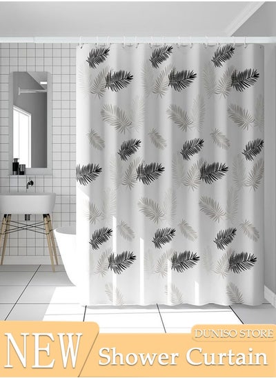 Buy Waterproof Fabric Shower Curtain With 12 Hooks, Bathroom Decor Machine Washable Durable and Quick-Drying, 180*180 cm Black Leaves Shower Curtain for Bathroom in UAE