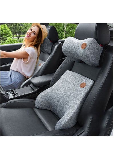 Buy Memory Foam Headrest Neck Lumbar Pillow Neck and Back Support Cushion Set in UAE