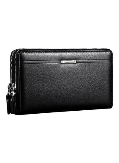 Buy Leather Zippered Wallet Black in UAE