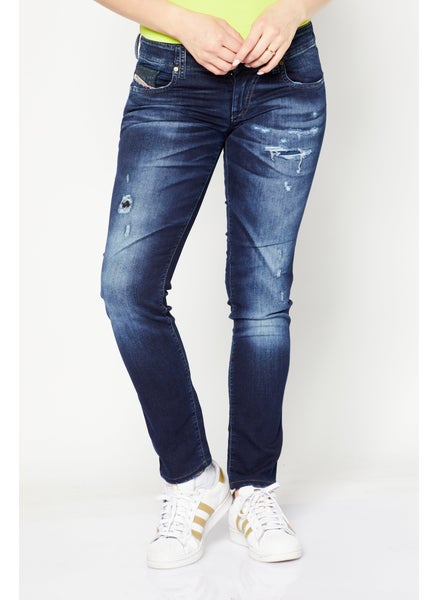 Buy Women Slim Fit Washed Stretchable Denim Jeans, Blue in Saudi Arabia