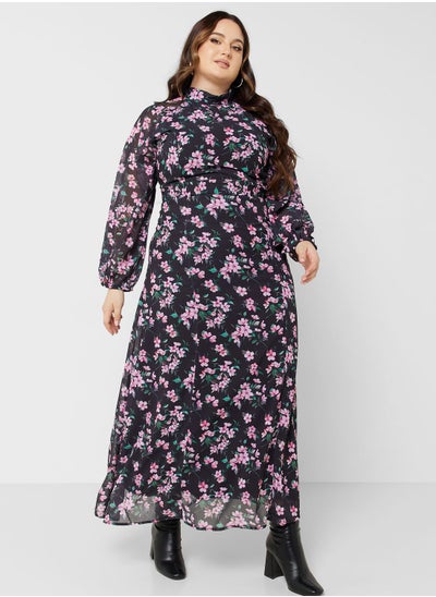 Buy Printed High Neck Fit & Flare Dress in Saudi Arabia