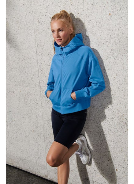 Buy Women Regular Fit Long Sleeves Training Hoodie, Blue in UAE