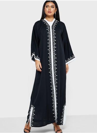 Buy Geometric Border Abaya With Sheila in UAE