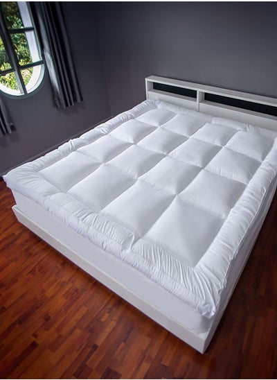 Buy Microfiber Mattress Topper 8 cm With Microfiber Filling and Rubber Corners Edges - 200 x 150 cm - White in UAE