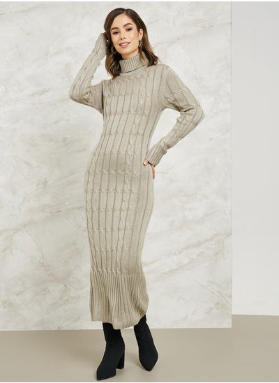 Buy Cable Knit Turtle Neck Sweater Midi Bodycon Dress in Saudi Arabia