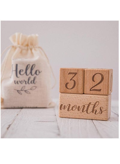 اشتري Baby Month Blocks Wooden Baby Milestone Age Blocks with Weeks Months Years, Baby Photoshoot Props, (Small Size,4cm) في السعودية