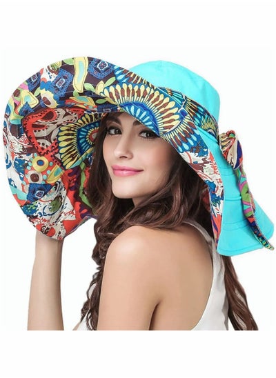 Buy Womens Beach Hat Floppy Reversible Big Sun Wide Brim Fedora SPF UPF 50+Beach Bucket Packable Large in UAE