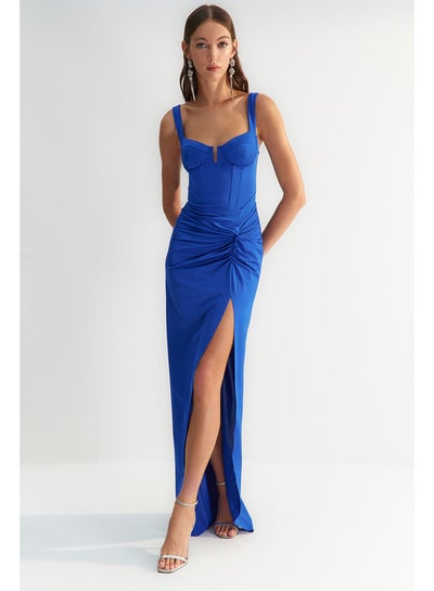 اشتري X Zeynep Tosun Navy Blue Evening Dress & Prom Dress with Fitted Stitching Detail TCLSS23AE00010 في مصر