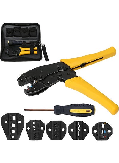 Buy Crimping Tool Set Ratcheting Wire Crimper Tool with 5 PCS Interchangeable Dies Ratchet Crimping Tool Kit For Heat Shrink Connectors, Non-Insulated, Insulated, Ferrule Terminals in Saudi Arabia