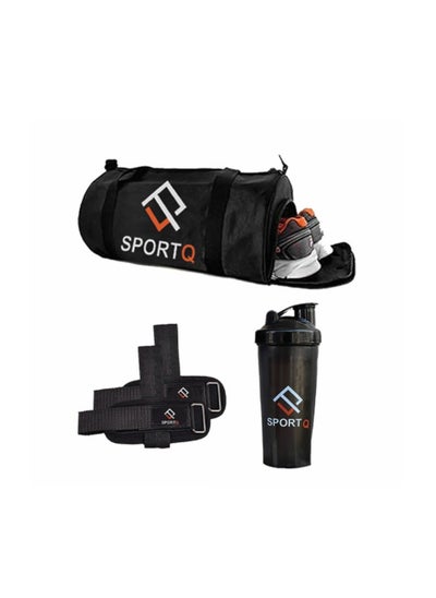 Buy A set of multiple products from SportQ that help you in exercising. A large-capacity bag, a special pocket for carrying shoes, a protein shaker, and a tensioner that helps in lifting weights. in Egypt