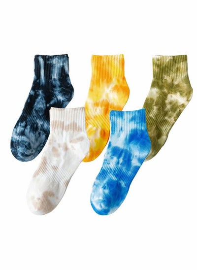 Buy 5 Pairs Tie Dye Elastic Socks, Colorful Patterned Funny Casual Crew Cotton Socks for Women Men Girls and Boys in UAE