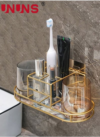 Buy Wall Mounted Toothbrush Holder,Toothbrush Storage Organizer With 3 Cubicle And 2 Cup Position,Bottom Removable Glass Panel,Bathroom Storage Organizer in UAE