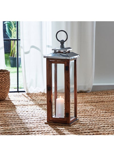 Buy Natural Wood Lantern 20.3 x 65.5 x 20.3 cm in UAE