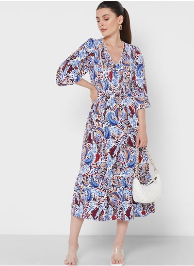 Buy Pleat Detail Printed Dress in UAE