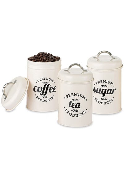 Buy 3PCS Airtight Kitchen Canister with Lids, Coffee, Tea, Sugar Metal Containers Jars, Decorative Kitchen Food Canister Jars White in Saudi Arabia