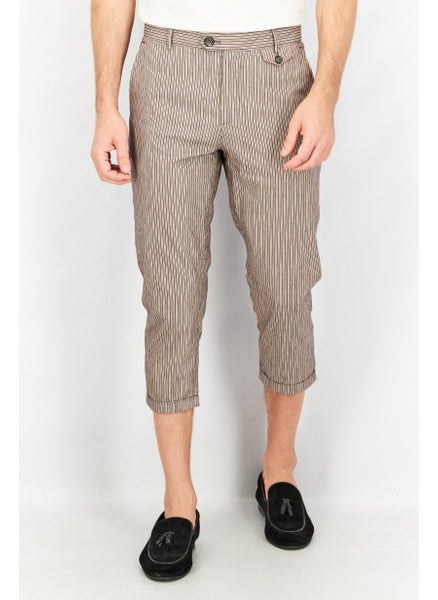 Buy Men Carrot Fit Stripe Casual Pants, Tan in Saudi Arabia