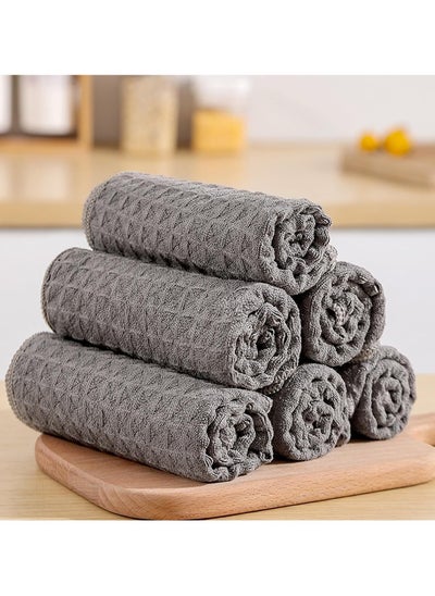 Buy 3Pcs Kitchen Dish Towels,Cotton Cleaning Cloth Kitchen Dish Rags,Highly Absorbent Waffle Cloth Teatowel for Cleaning Quick Drying of Plates and Glasses(Grey) in Saudi Arabia