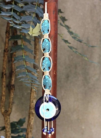 Buy Turkish Blue Evil Eye Wall Hanging Ornament Lucky Fish Glass Nazar Beads Wall Decor Decorative Cotton Rope Beads Garland Pendant Wall Art for Home Office Protection in Saudi Arabia