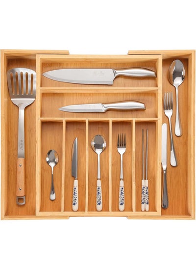 اشتري Bamboo Kitchen Drawer Organizer,Expandable Cutlery Tray Utensil Silverware Holder Drawer Dividers Silverware Organizer for Silverware, Flatware, Knives in Kitchen, Bedroom, Living Room في الامارات