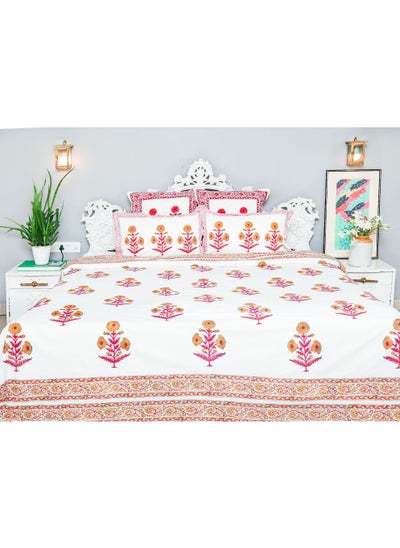 Buy Super King Size Multicolor Hand Block Printed Pure Organic Cotton Bed Sheet (with 250 TC)  And Pillow Covers in UAE