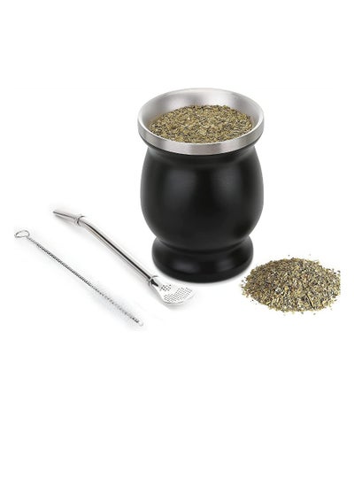 Buy Tea cup Yerba Mate Tea Cup 12oz Stainl Steel Household Insulation Cup with 1 Bombilla Straw 1 Cleaning Brush Tea Cup Set for Yerba Mate Loose Leaf Drinking in UAE